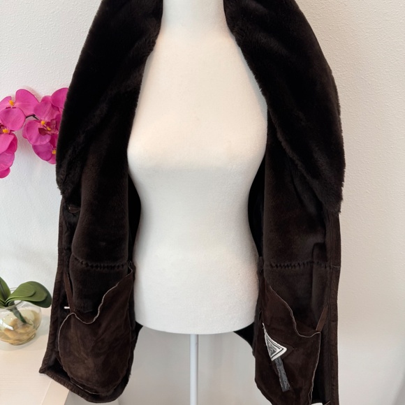 Marvin Richards Faux Suede Chocolate Brown Coat Size M Faux Fur Trim & Lining M - Picture 11 of 16
